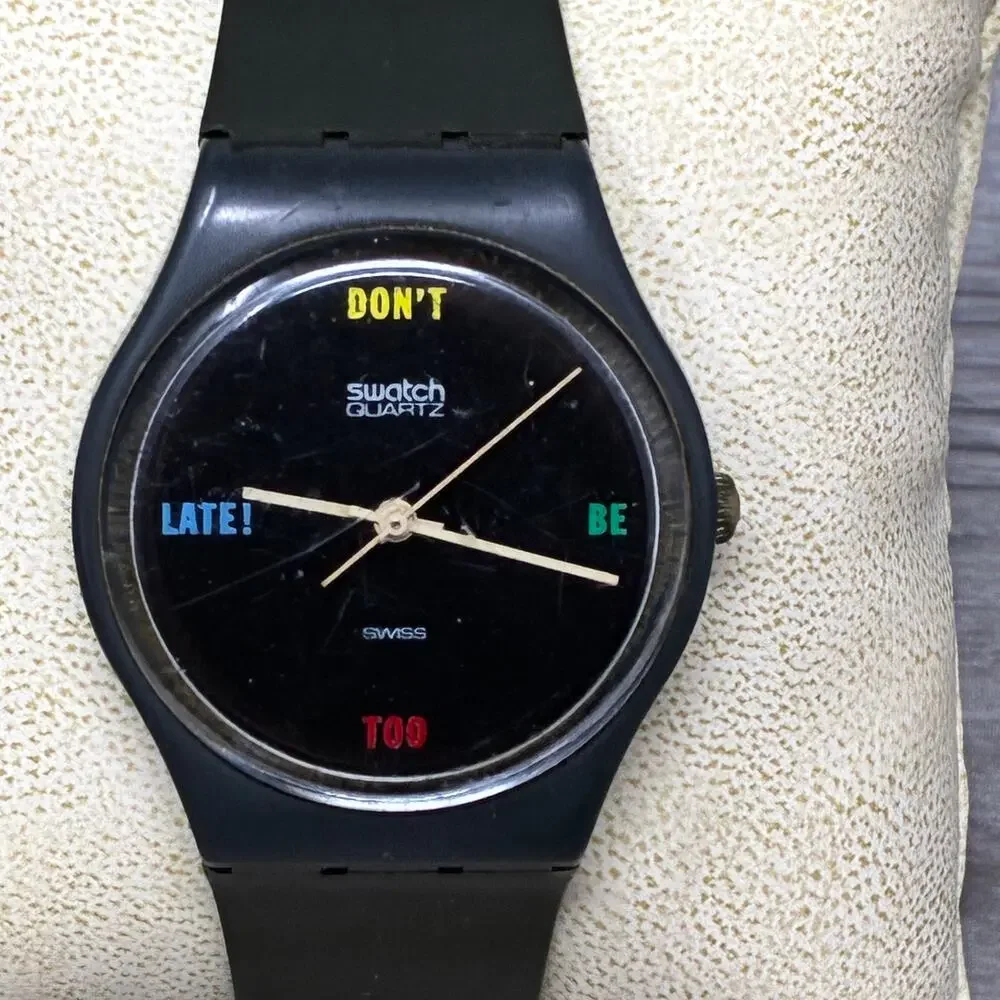 Vintage 1984 Swatch GA100 Don’t Be Too Late Watch Swiss Quartz Working 34mm